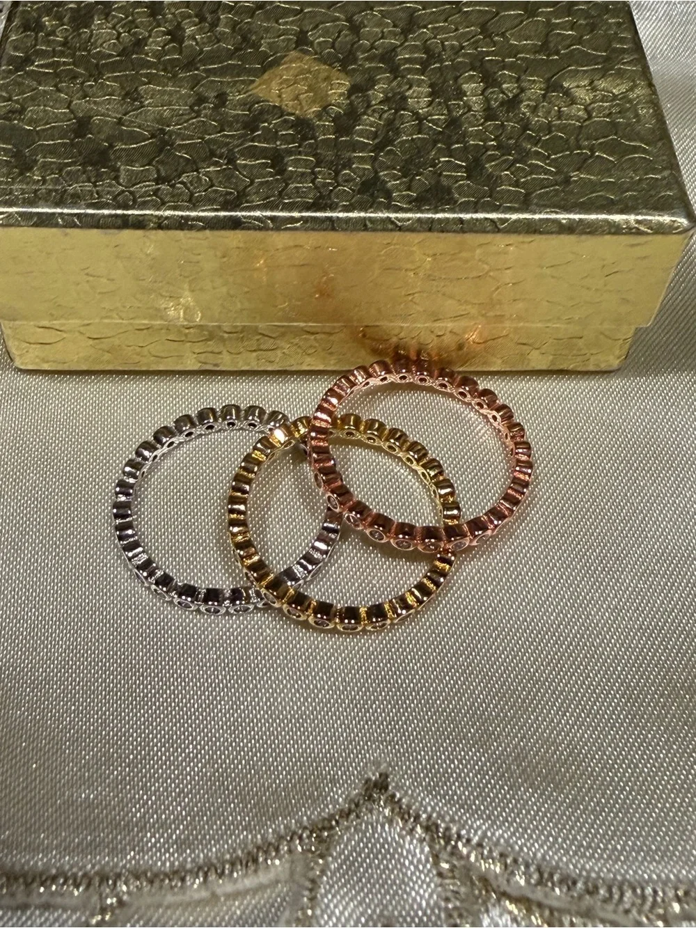 Tri-Tone Stackable Circle Ring Set — Rose Gold, Yellow Gold & Silver